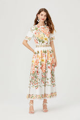 Floral Short Sleeve A Line Elegant Dress