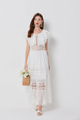 Cool Cotton Stitching Lace Hollow Dress Sleeve Dress