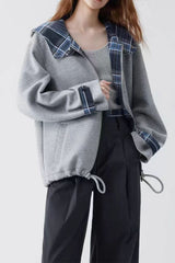 Checked Patchwork Casual Hoodie