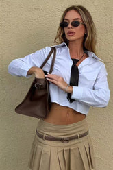 Cropped Tie Front Blouse