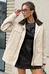 Khaki Cotton Contrast Lapel Jacket