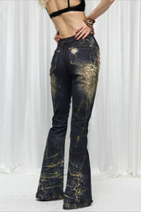 Ornate Graphic Plus Size Washed Flare Jeans