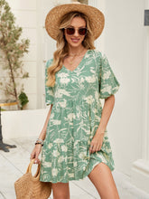 Print V Neck Loose Short Sleeved Dress