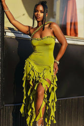 Halter Ruffle Patchwork Mini Dress