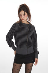 Striped Zip Up Cropped Hoodie