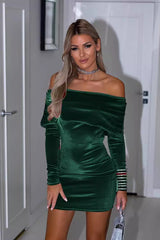 Solid Bustier Off the Shoulder Bodycon Velvet Dress