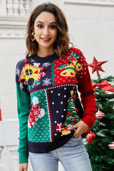 Christmas 3D Pom Pom Polka Dot Contrast Sweater