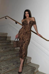 V-Neck Off-Shoulder Sequin Midi Dress