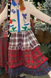 Vintage Color Block Lace Tiered Christmas Skirt