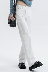 Casual Fleece Lined High Waist Straight Jeans
