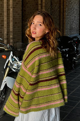 Striped Drop Shoulder Cardigan Knit Top
