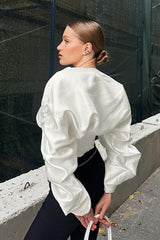 Ruched Round Neck Long Sleeve Blouse