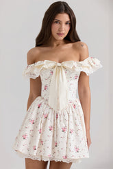 Floral Off Shoulder Bow Flare Mini Dress