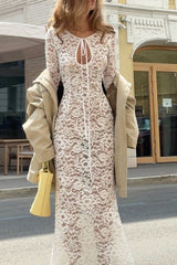 Sheer Lace Round Neck Maxi Dress