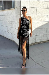 Printed Tassel Patchwork Midi Dress