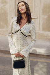 Satin Polka Dot V-Neck A-Line Midi Dress