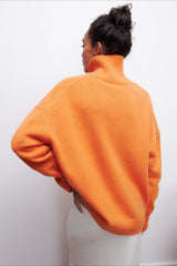 Asymmetric Cape Sleeve Turtleneck Knit Sweater