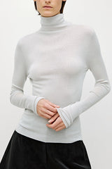 Solid Color Washable Wool Turtleneck Long Sleeve Tee