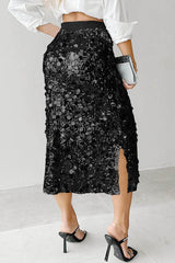 Solid Sequin High Waist Midi Christmas Skirt