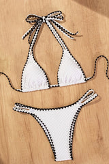 White Halter Crochet Two Piece Bikini Set