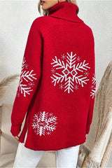 Solid Color Turtleneck Christmas Snowflake Print Sweater
