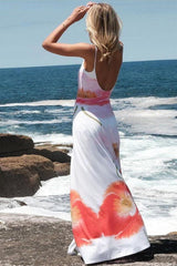 Floral U Neck Strap Backless Vacation Dress