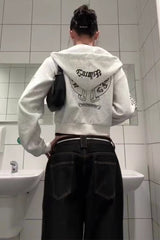 Gothic Letter Print Cropped Hoodie