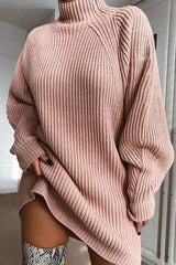 Relaxed Raglan Sleeve Turtleneck Sweater Dress