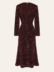 Sequin Decorated Velvet Midi Dress In Red