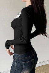 Knit Lace Trim Button Front Blouse