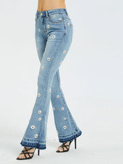 Embroidered Flared Daisy Jeans