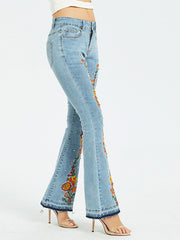 Embroidered Denim Wide-Leg Jeans