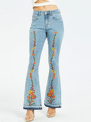 Embroidered Denim Wide-Leg Jeans