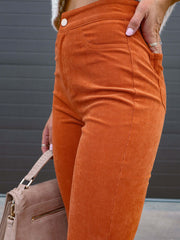 Slim Fit Micro-Flared Corduroy High-Waisted Casual Pants