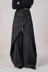 Swinging Symphony Fake Two-Piece Wide-Leg Jeans