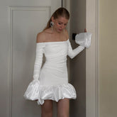 Frostene Off Shoulder Mini Dress-White