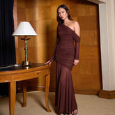 Soprano One-Shoulder Dress - Maroon