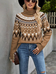 Vintage Striped Color Block Turtleneck Sweater