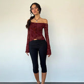 Rush Off-Shoulder Top-Maroon