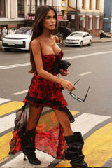 Flower Print Ruffle Midi Dress