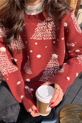 Color Block Snowflake Christmas Tree Pattern Knit Sweater
