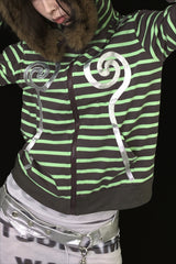 Green Striped Swirl Graphic Zip Hoodie