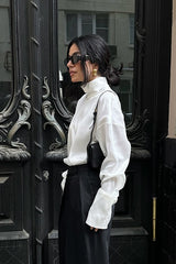 Matte Satin Turtleneck Long Sleeve Blouse