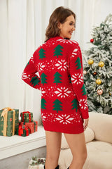 Knit Christmas Tree Print Fitted Mini Dress