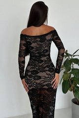 Black Lace Off Shoulder Maxi Dress
