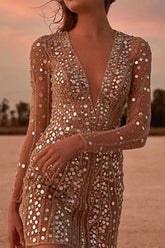 Sexy Deep V Neck Sequin Mini Dress