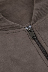 Suede Zip Front Balloon Sleeve Jacket