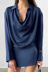 Blue Satin Asymmetric Mini Dress