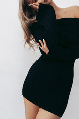Off-Shoulder Long-Sleeve Bodycon Mini Sweater Dress
