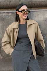 Khaki Wool Lapel Casual Jacket